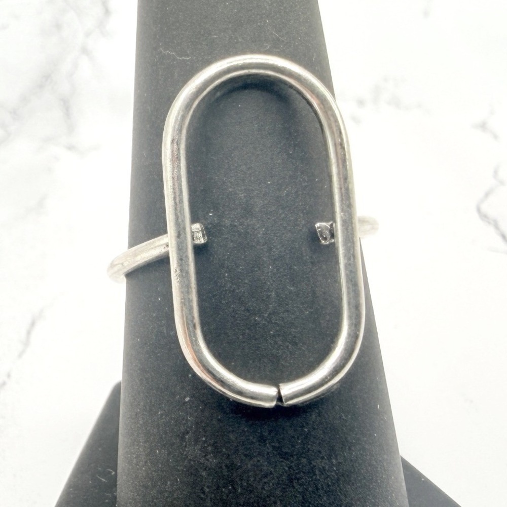 Silver Tone Open Oval Statement Ring Size‎ 7.5 Unworn Minimalist Modern